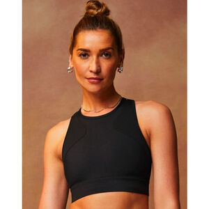 Fabletics XXL Sculptknit® Reflective high neck sports bra black silver NWOT